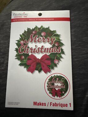 Recollections Christmas Paper Craft Diorama Kit Merry Christmas Wreath 4x4 Inche